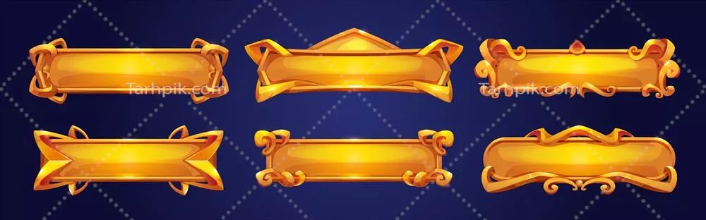 عناصر رابط کاربری منوی بازی با دکمه‌های طلایی قرون وسطایی به صورت وکتور