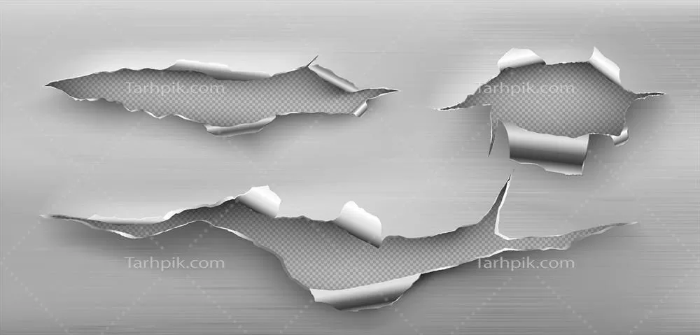 طرح وکتور حفرههای فلزی با لبههای پیچیده و ترکهای ناهماهنگ