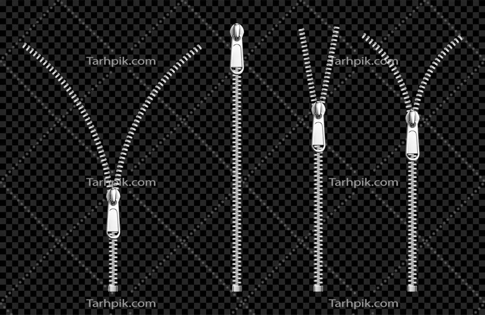 ست زیپ‌های فلزی نقره‌ای با کششده و تصاویر وکتورهای باکیفیت