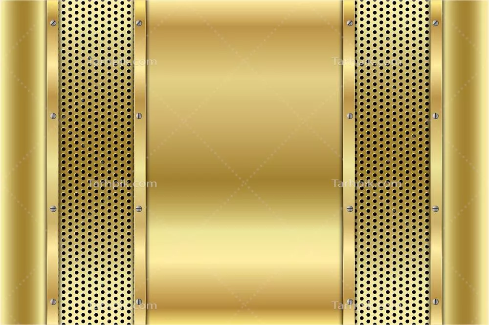 وکتور طراحی مدرن زمینه فلزی طلایی با پیچ و بافت سوراخ دار لوکس