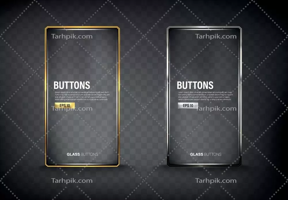 وکتور ست دکمه‌های فلزی برای وب در پس‌زمینه تیره