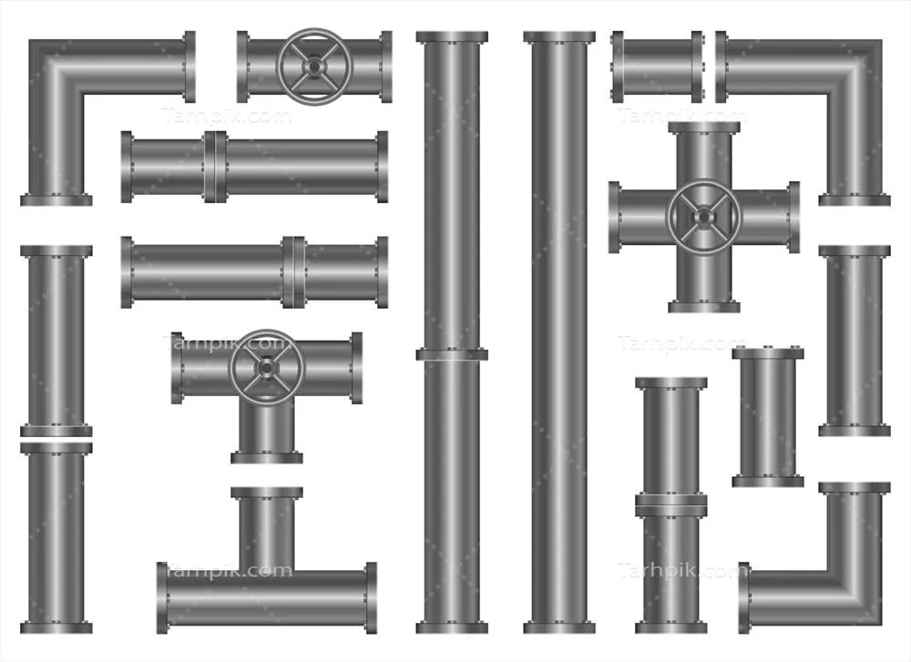 مجموعه طراحی وکتور لوله های فلزی با پس زمینه سفید