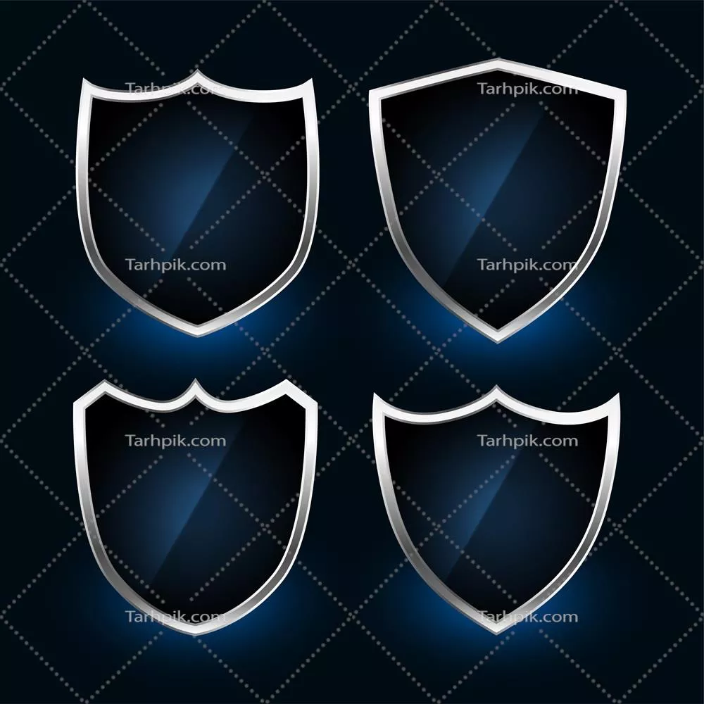 وکتور مجموعه طراحی آیکون های نمادین سپر فلزی و نشان ها برای طراحی گرافیکی