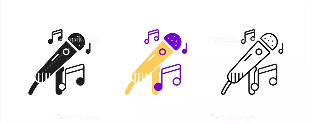 وکتور مجموعه آیکون میکروفون و نت های موسیقی | نمادهای سرگرمی و هنر
