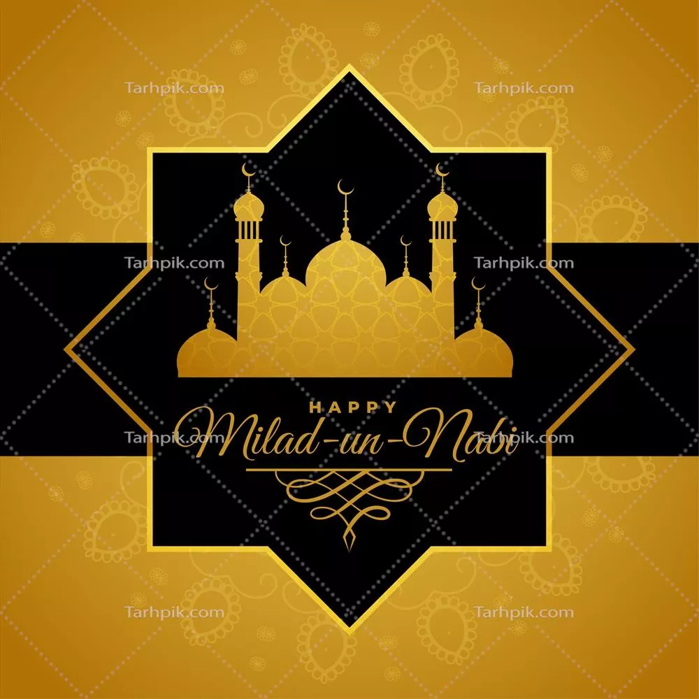 وکتور طراحی کارت تبریک مخصوص میلاد النبی با مساجد طلایی زیبا