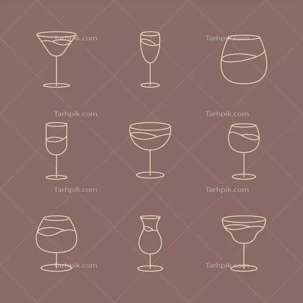 وکتور مجموعه گرافیکی هنری خطی و مینیمالیستی لیوان برندیدر