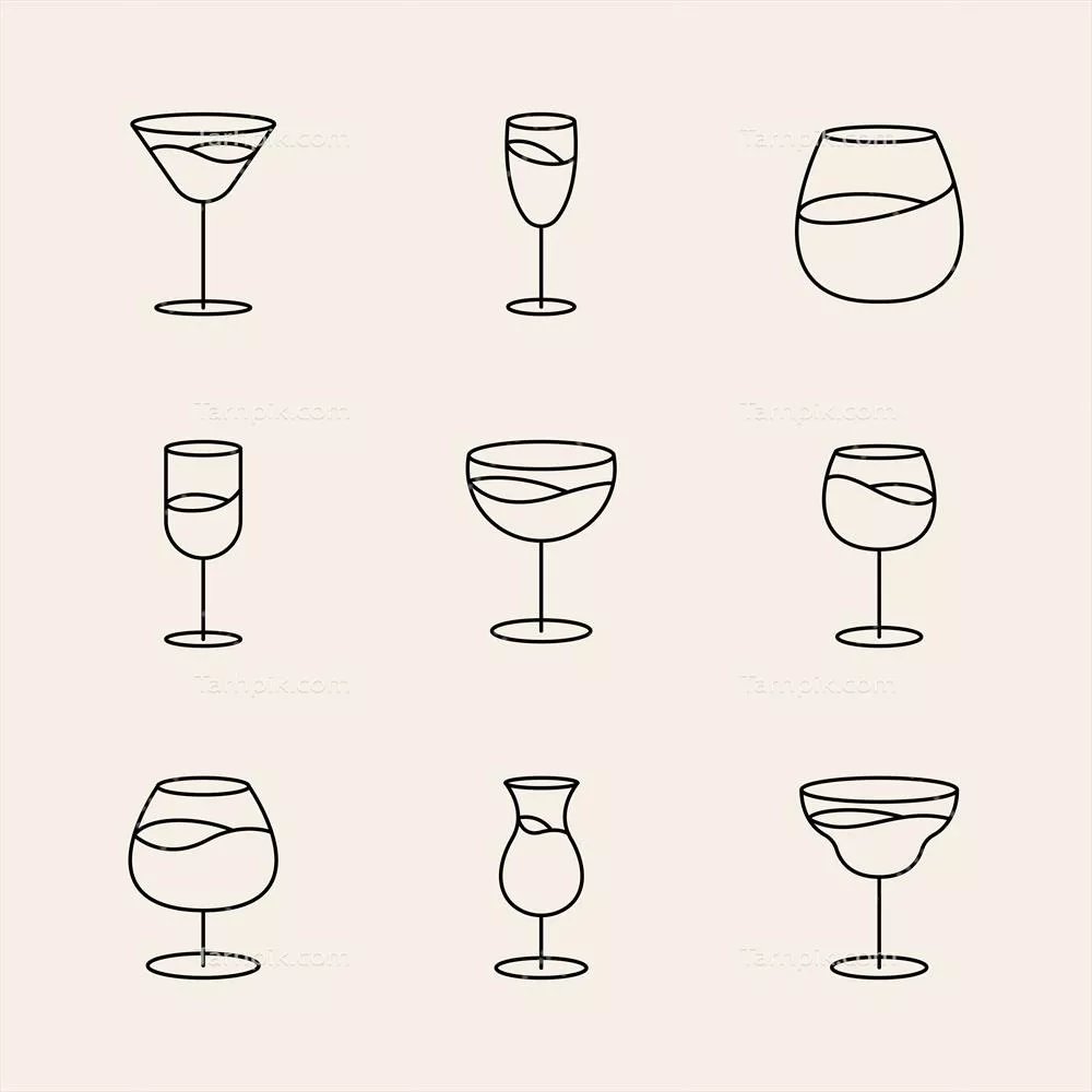 مجموعهای از طراحیهای خطی مینیمالیستی و وکتور فنجان برندید