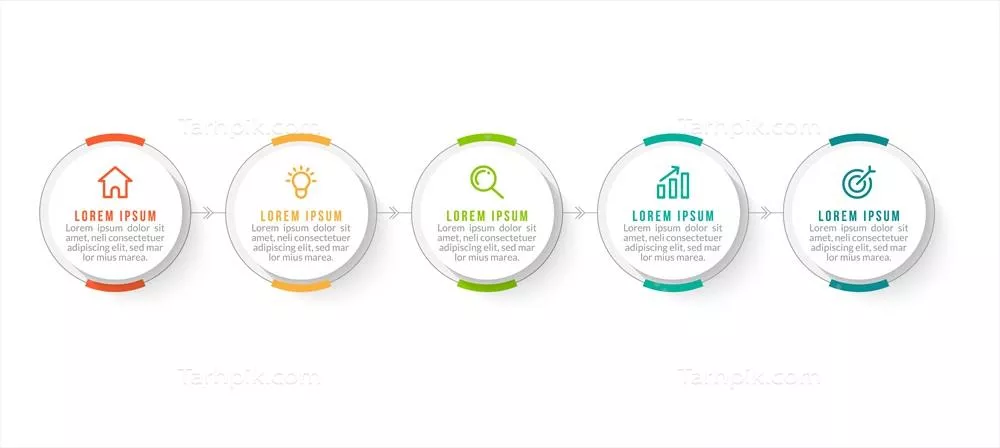 وکتور الگوهای اینفوگرافیک کسب و کار مینیمالیستی با 5 مرحله و نمادهای بازاریابی