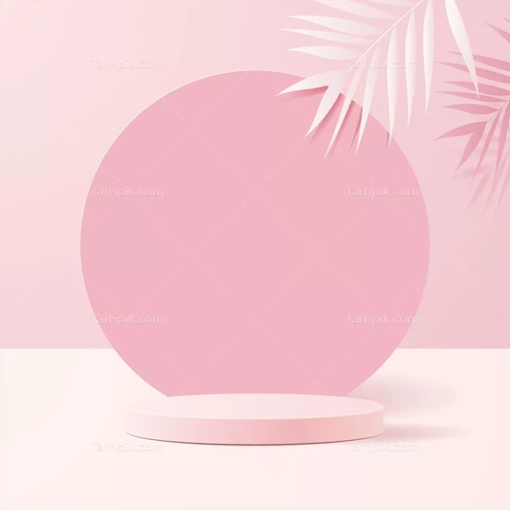 وکتور صحنه مینیمالیستی با اشکال هندسی؛ نمایش بصری محصولات آرایشی در زمینه صورتی کمرنگ