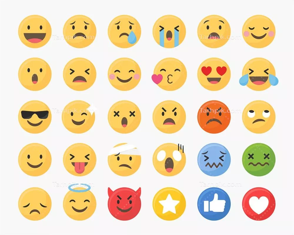 مجموعه مختلف از نمادهای احساسی و ایموجیهای وکتوری برای طراحیهای خلاقانه