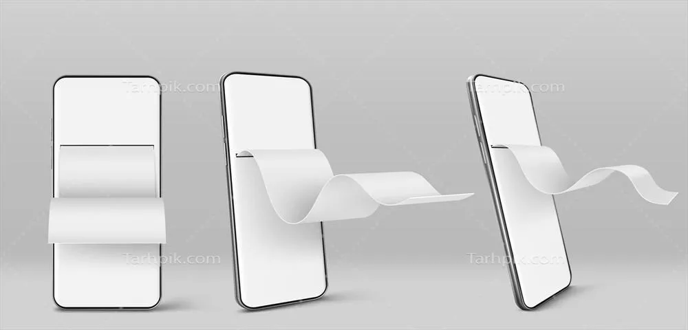 وکتور نمایشگر گوشی موبایل با فاکتور مالی کاغذی از زاویه جلو