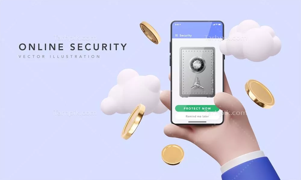 وکتور مفهوم امنیت موبایل: گوشی هوشمند و گوشی موبایل با طراحی ایمن و حرفهای