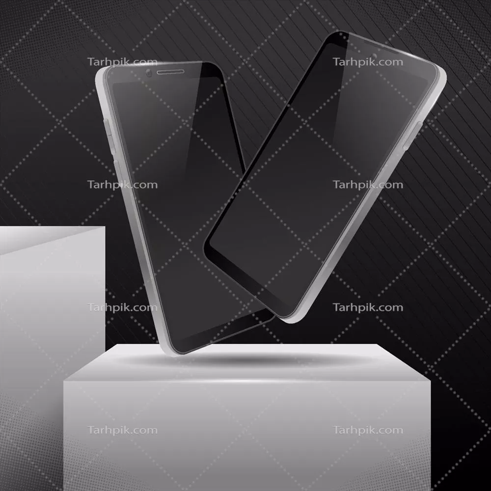 وکتور ماکاپ موبایل سفید با پسزمینه سیاه و سفید جذاب و مدرن