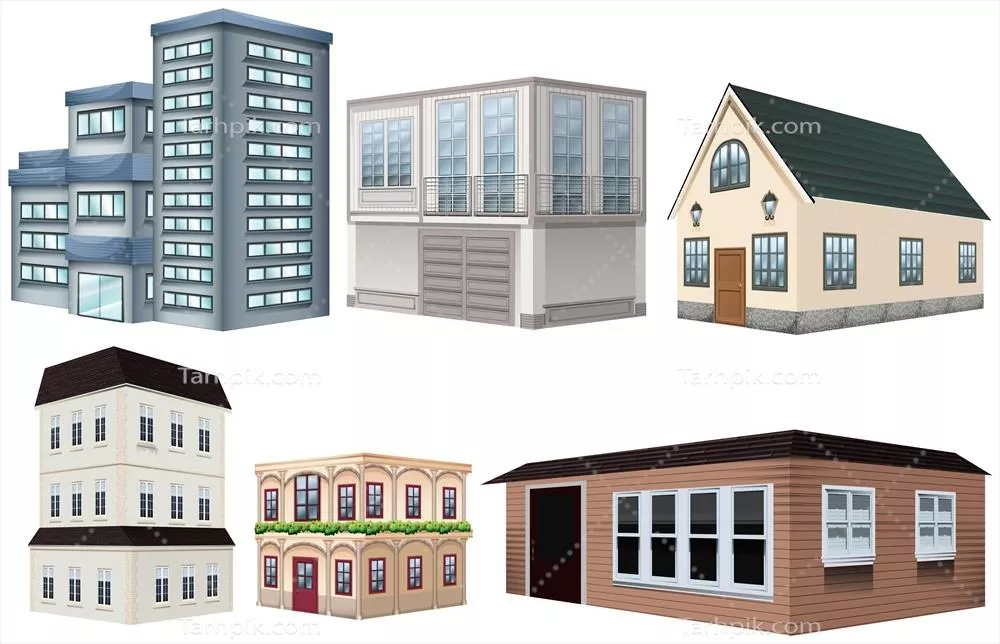 وکتور تصویر سازی ساختمان مدرن بر روی پس زمینه سفید