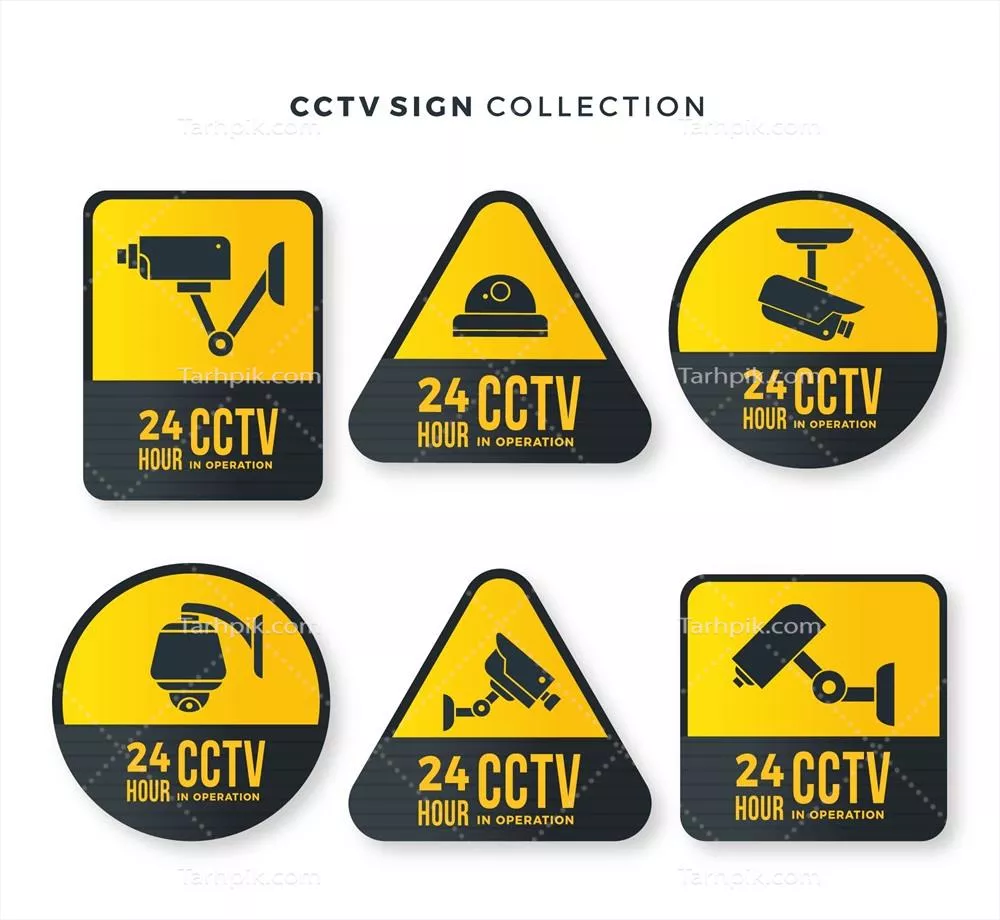 وکتور مجموعه طراحی مدرن علائم دوربین مدار بسته با طراحی تخت و برداری