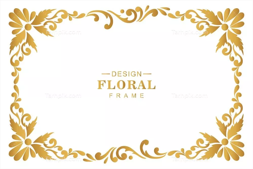 وکتور فریم گلدار طلایی مدرن و تزئینی بر روی پسزمینه سفید و لوکس