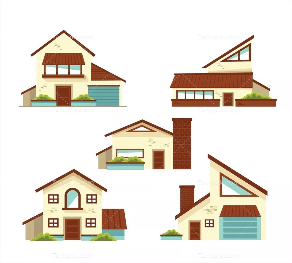 وکتور مجموعه طراحی مسکونی مدرن با طراحی برداری و نقشههای همسطح