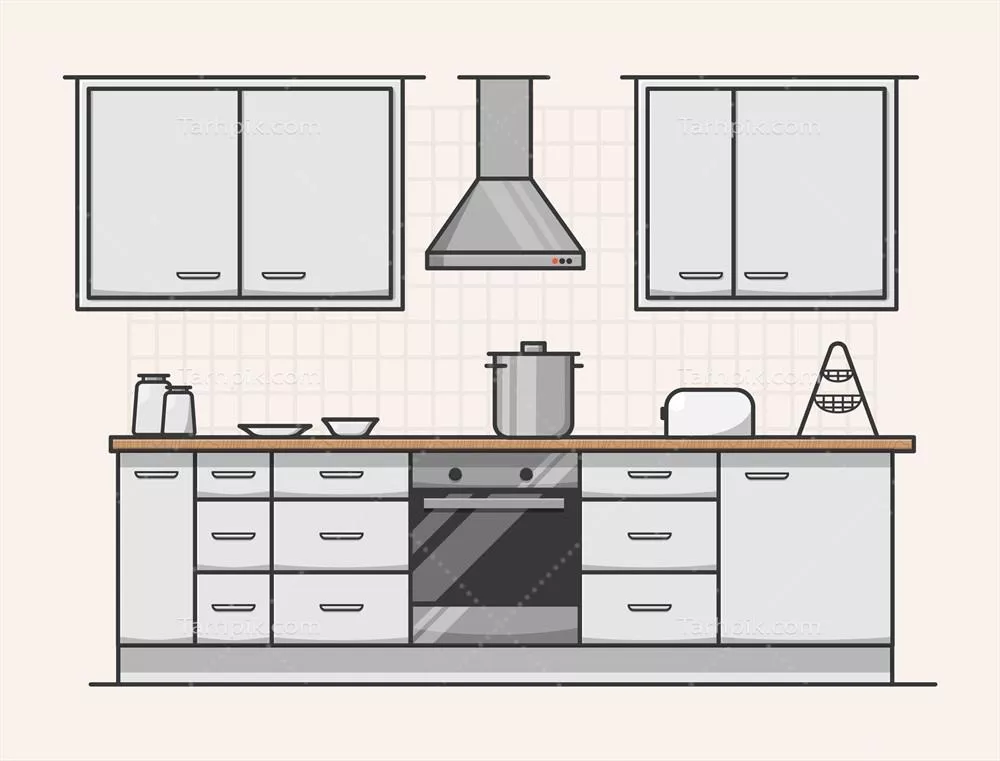طراحی داخلی مدرن آشپزخانه به سبک وکتور برای بررسی فضاهای آشپزخانه