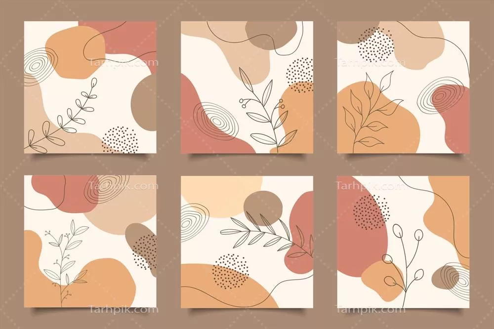 وکتور هنر خطی مدرن مینیمالیستی با شکل‌ها و برگ‌های بوهو و آبسترکت