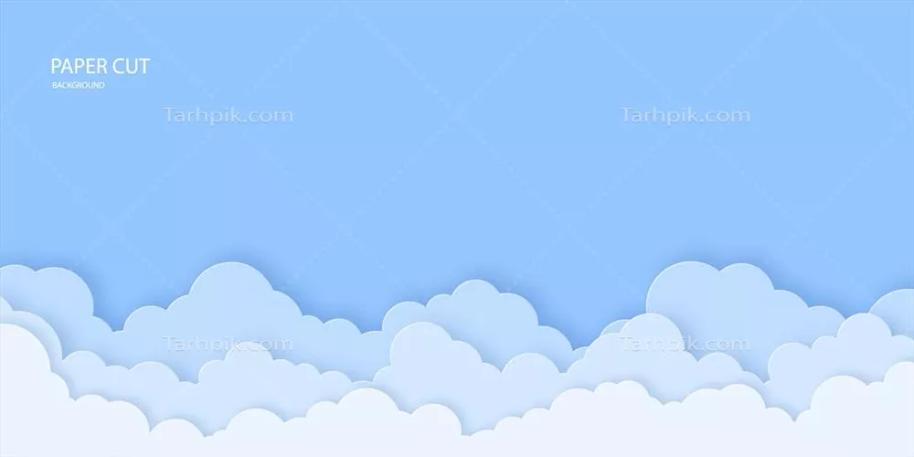 وکتور هنر کاغذی مدرن: طراحی آسمان با ابرهای سه‌بعدی و پس‌زمینه زیبا