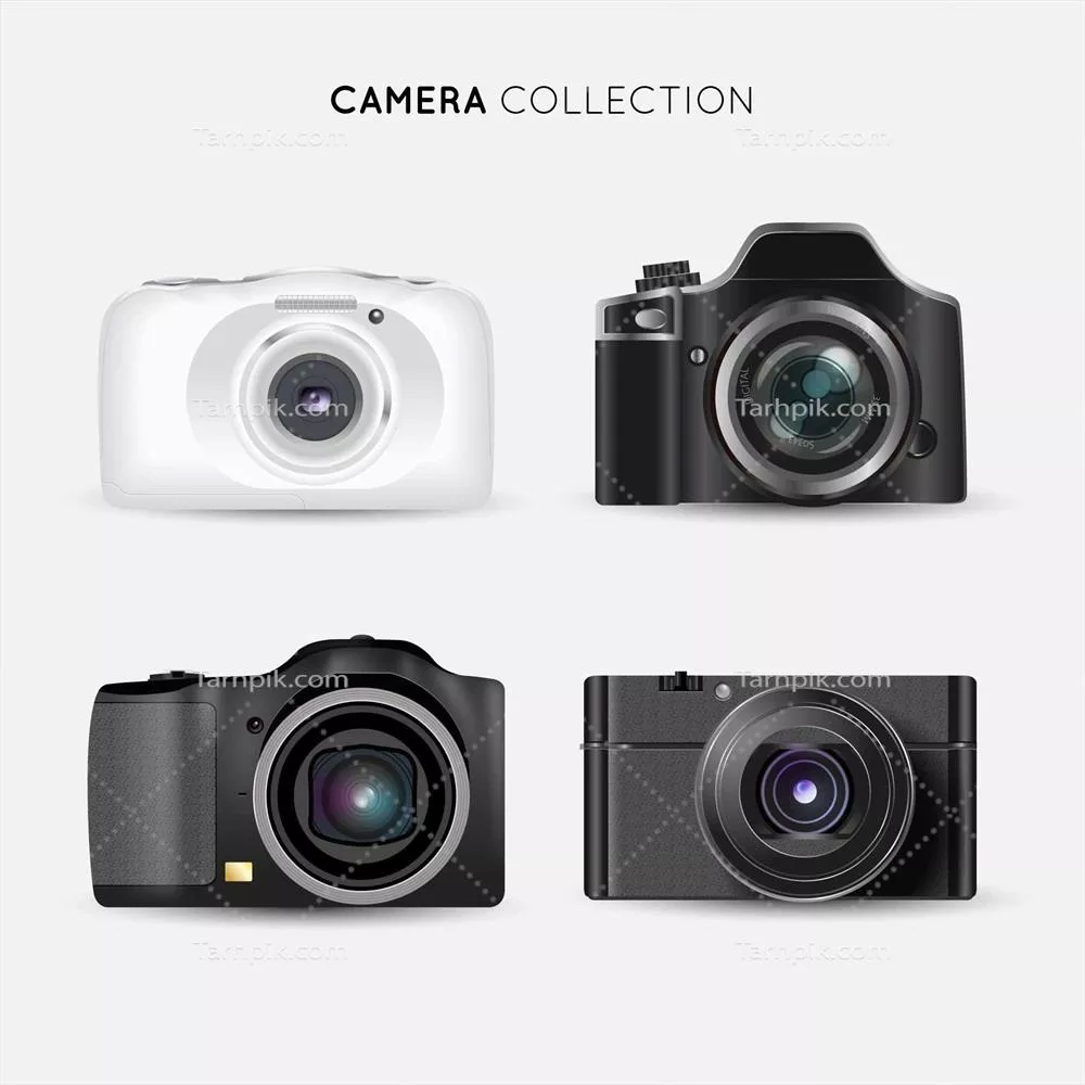 مجموعه وکتور دوربینهای مدرن و واقعگرایانه با جزئیات دقیق