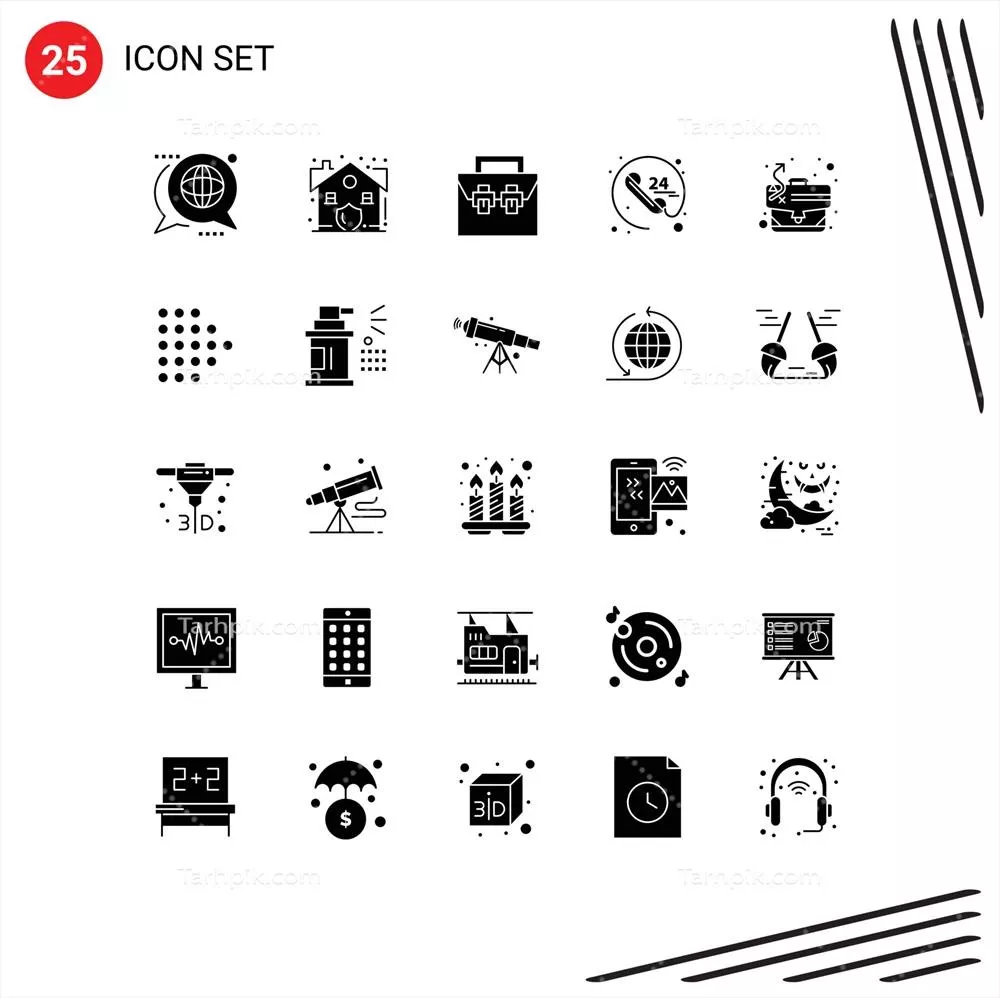 وکتور مجموعه مدرن ۲۵ نماد سیاه و سفید سرویس خدمات به همراه نمادهای معنادار