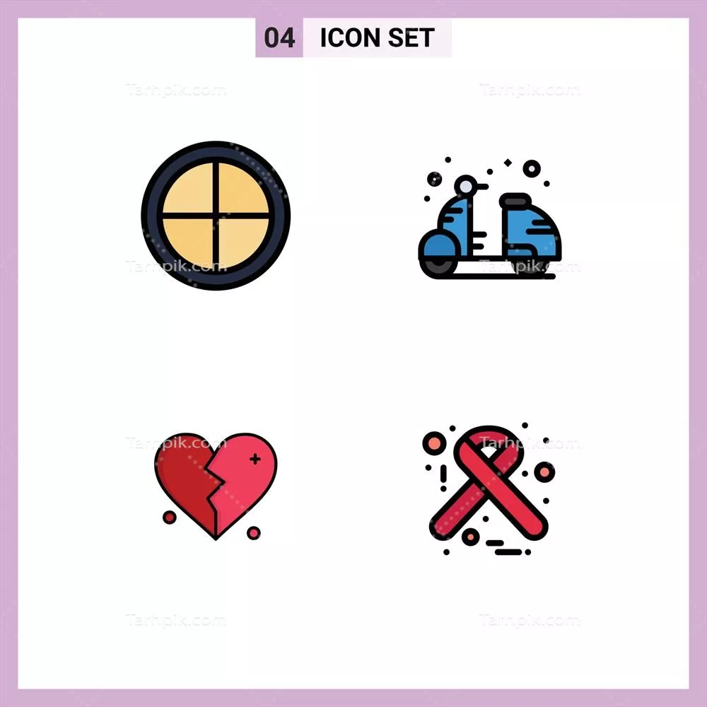 وکتور مجموعه مدرن 4 تایی با رنگ های پر شده و نمادهای مختلف