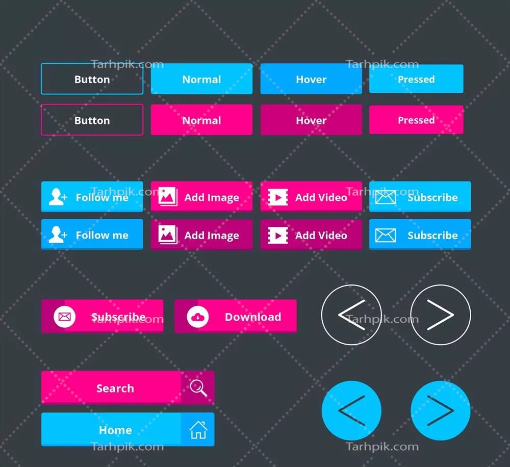 مجموعه دکمه‌های طراحی وب مدرن با طراحی تخت و وکتور
