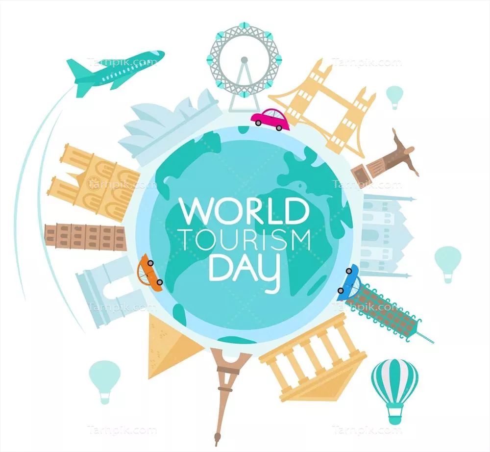 وکتور ترکیب روز جهانی گردشگری با طراحی مسطح در دنیای مدرن