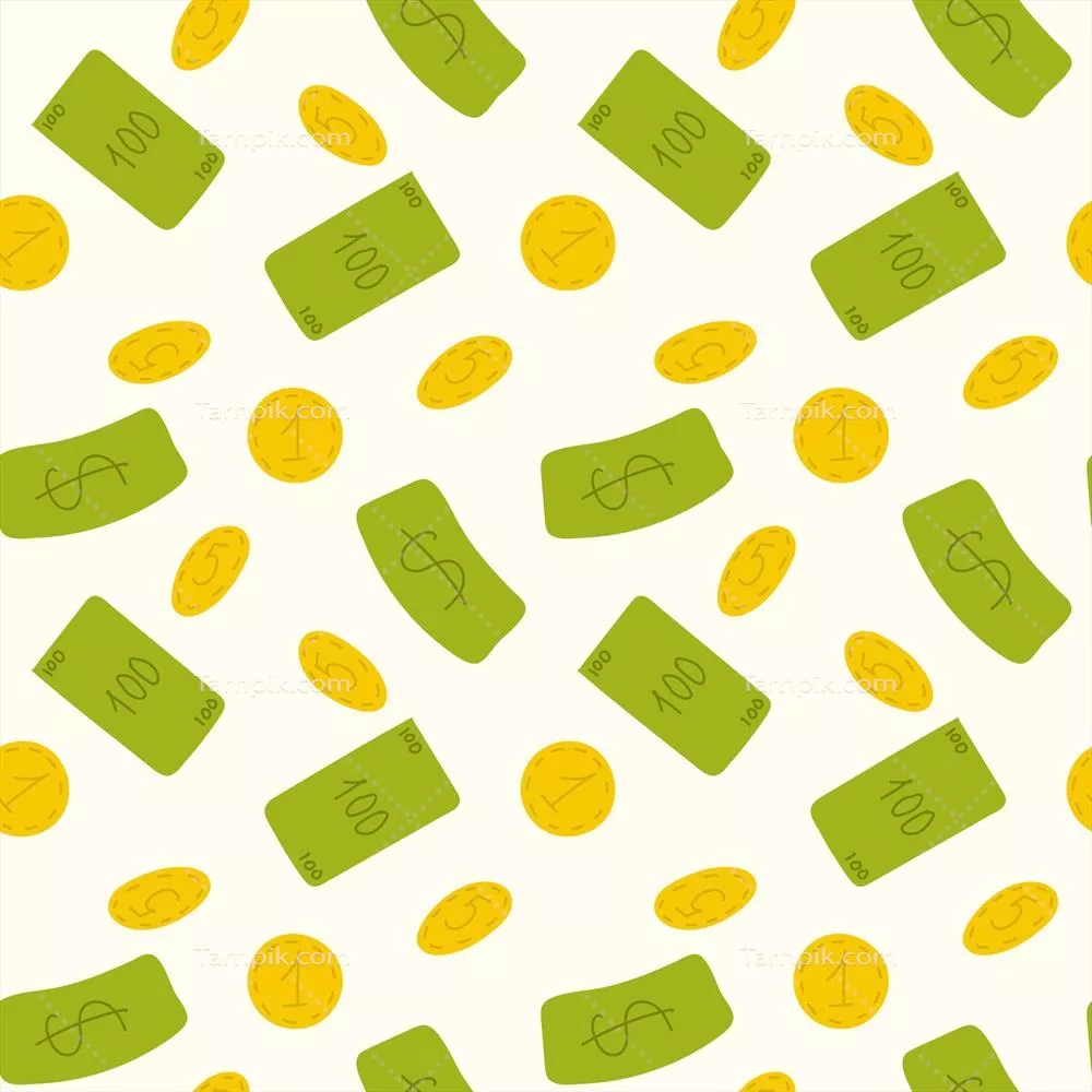 وکتور الگوی بدون درز کارتون باران پول با اسکناسهای سبز و زمینه تخت