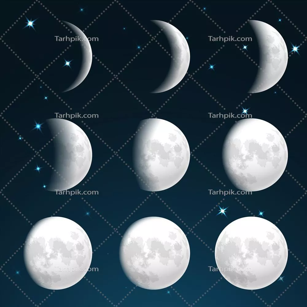 مراحل ماه و آسمان ستارهای: طراحی وکتور زیبا