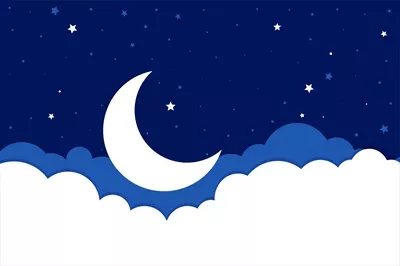 تصویر زمینه ماه، ستارهها و ابرها به سبک تخت و وکتور