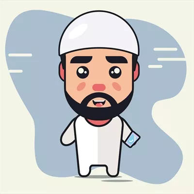 وکتور مرد مسلمان در حال نگه‌داشتن گوشی هوشمند - تصویر کارتونی زیبا