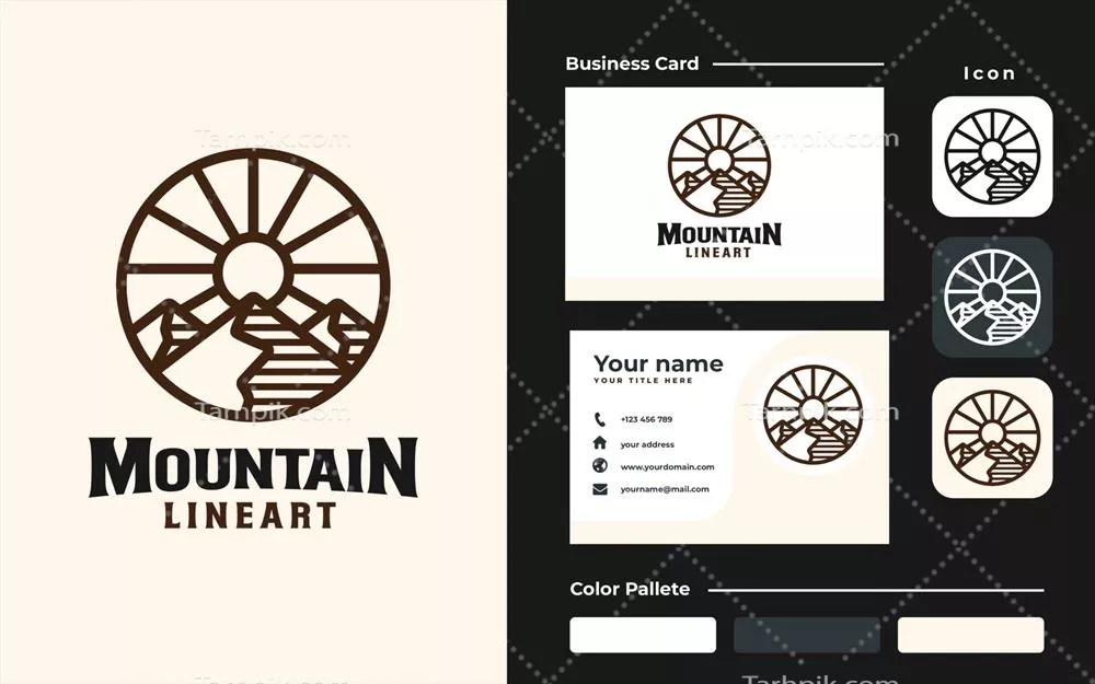 وکتور الگو طراحی لوگوی برند با خطای کوهستانی و هنر خطی