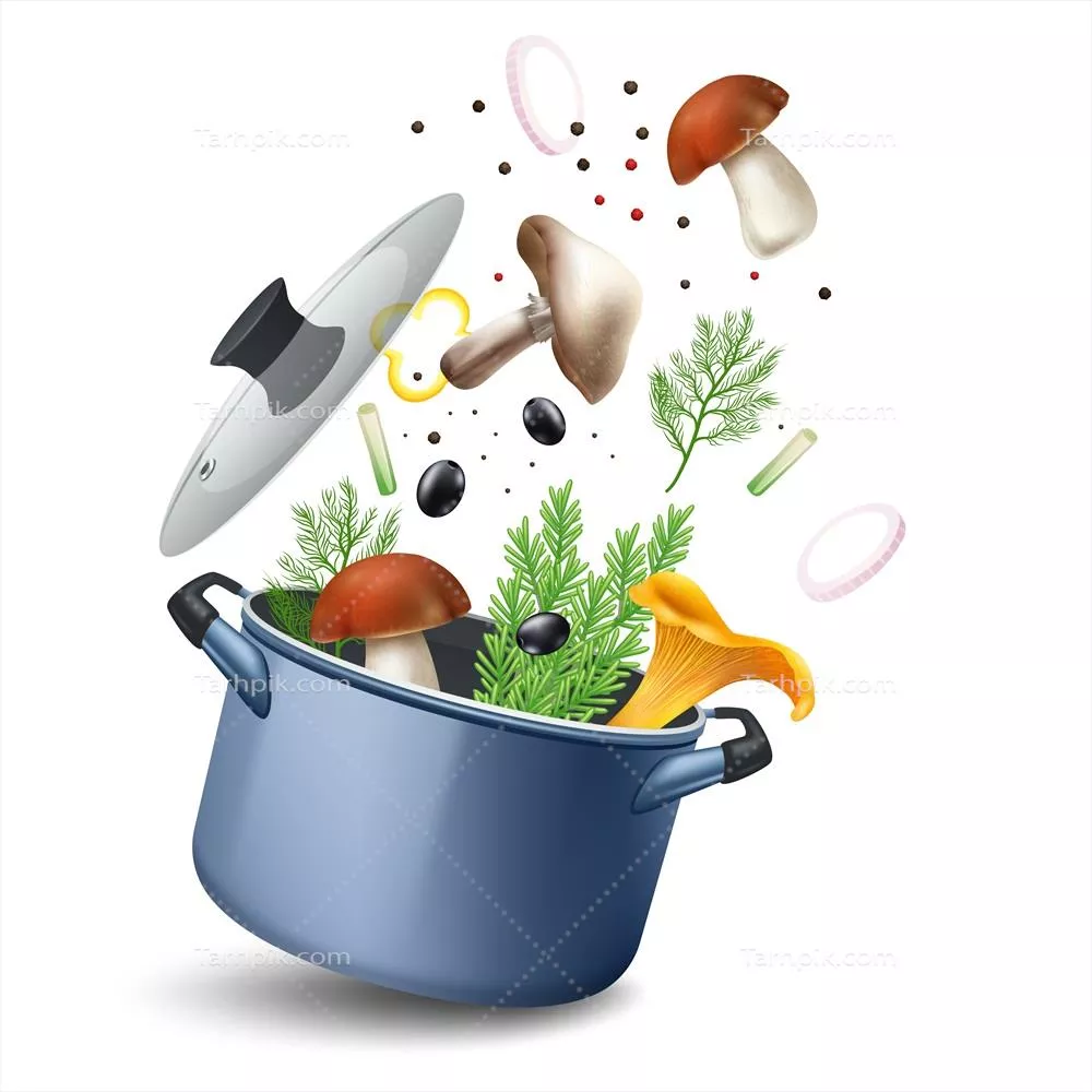 ترکیب وکتوری از قیمه قارچ با تزیینات در ظرف مخصوص