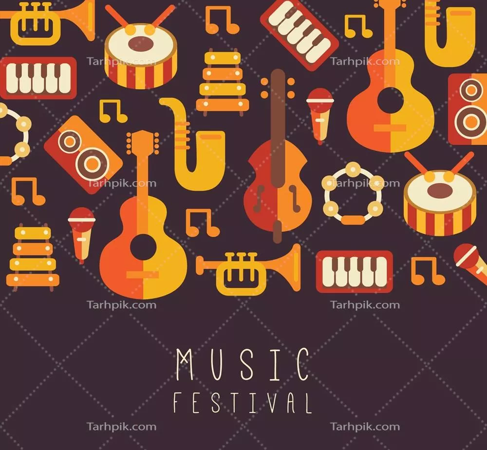 زمینه جشنواره موسیقی با سازها به سبک وکتور تخت