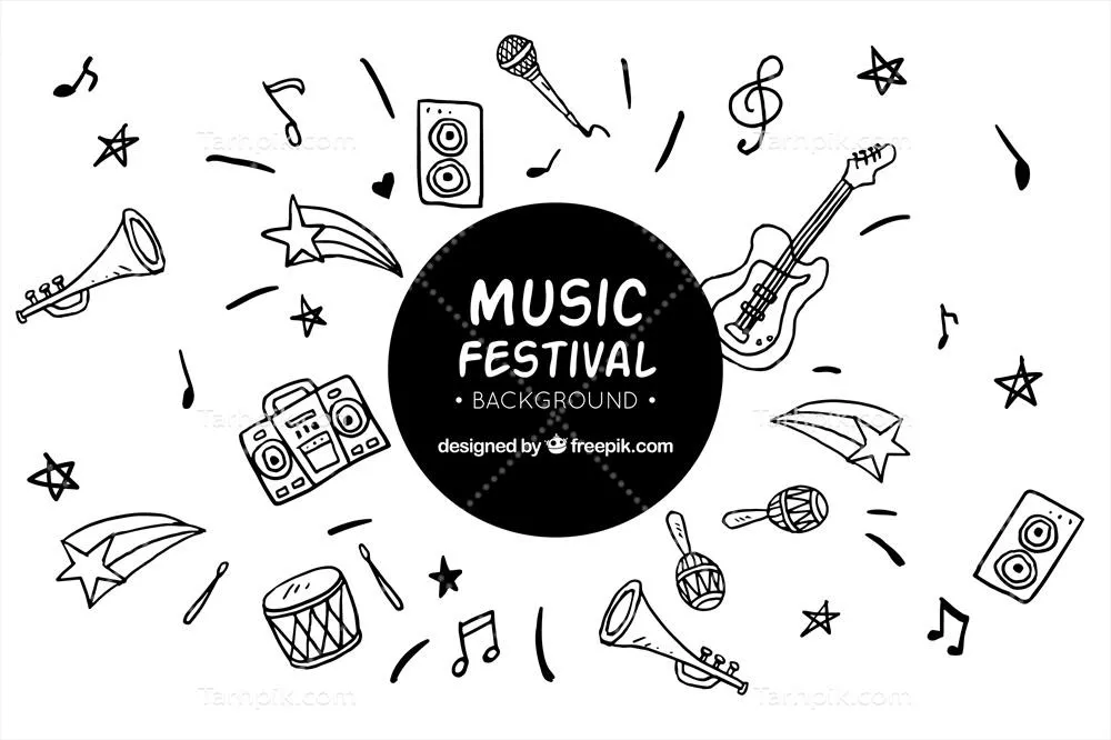 پسزمینه جشنواره موسیقی با سازها به سبک طراحی دستی و وکتور