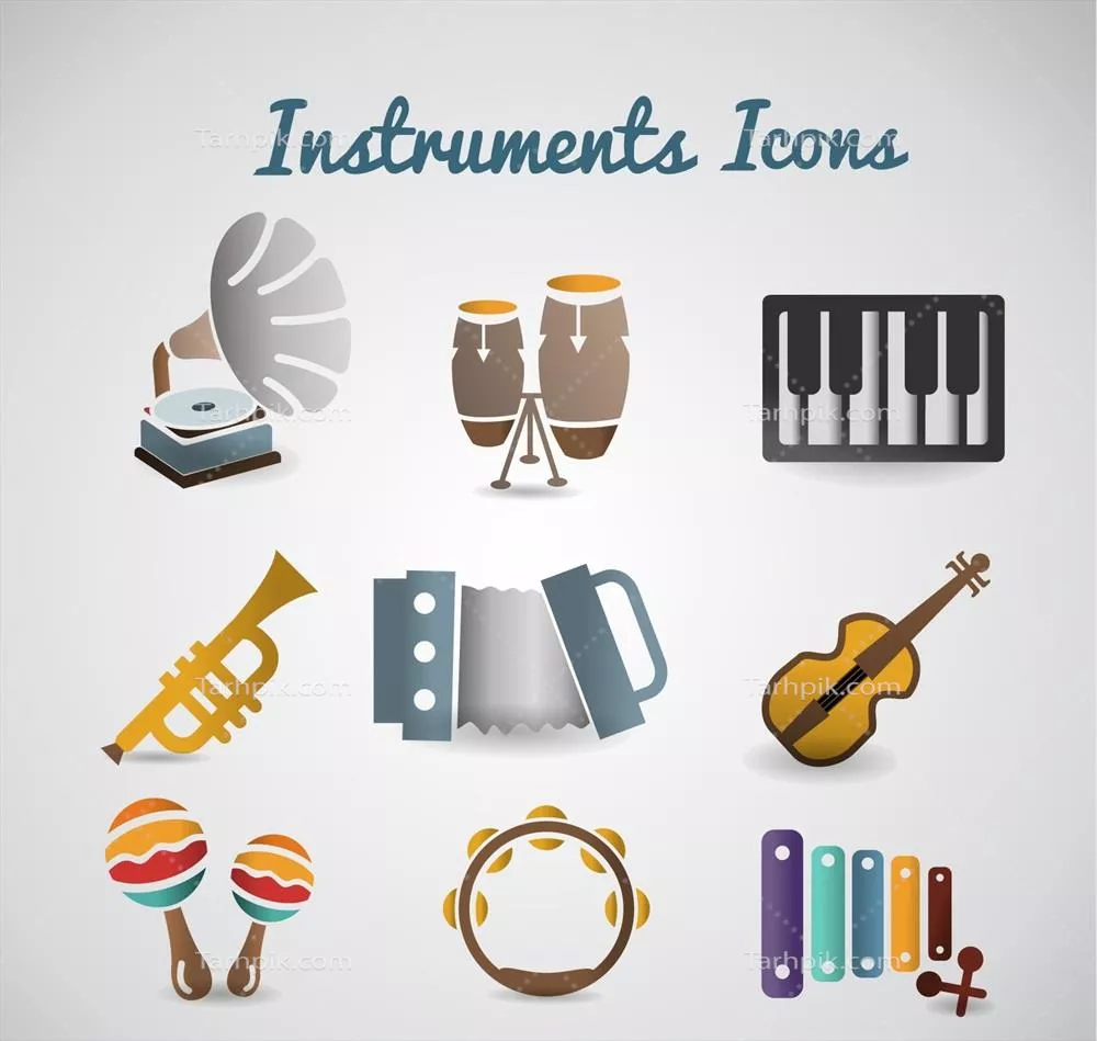 مجموعه ابزار آلات موسیقی با طراحی وکتور زیبا و منحصر به فرد