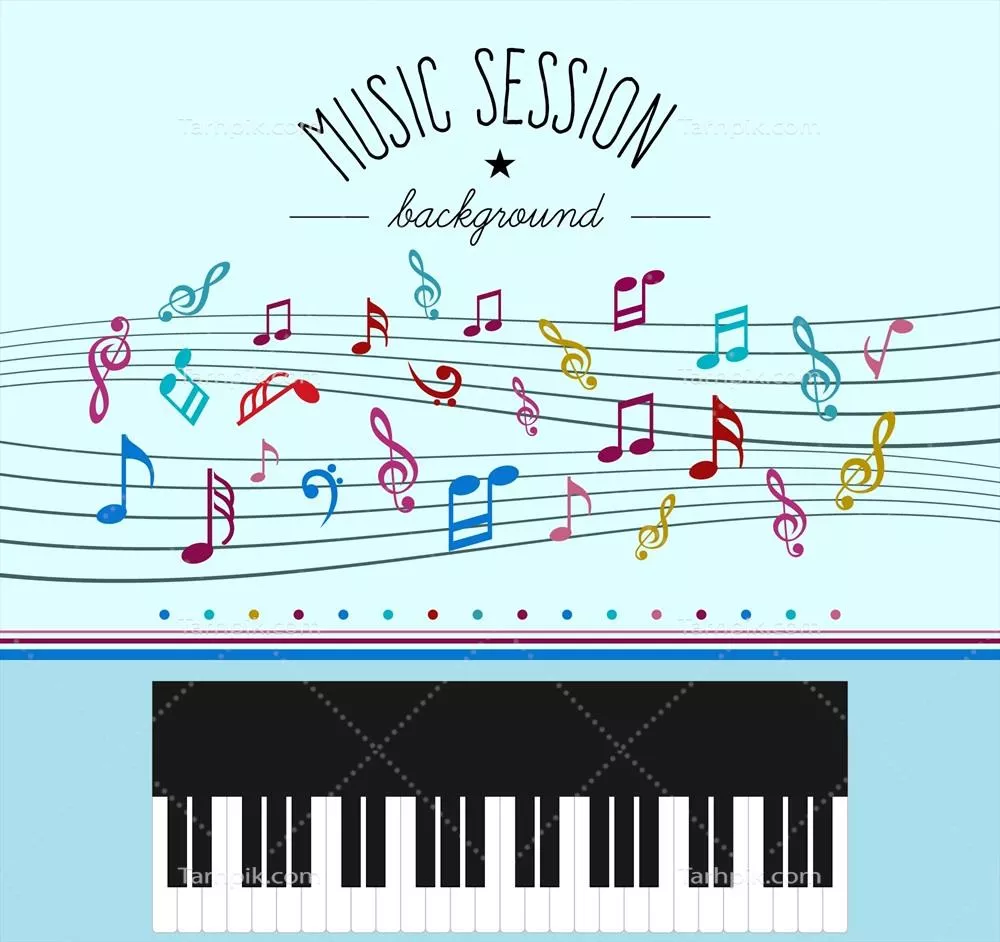 نقشمایه پسزمینه پیانو با نتهای موسیقی به صورت وکتور