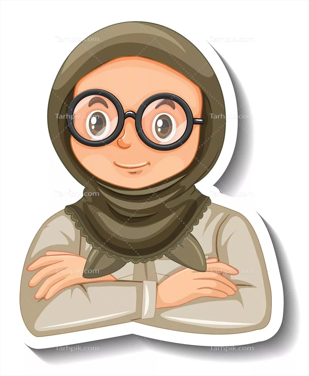 استیکر کاراکتر کارتونی دختر مسلمان با لباس سافاری و طرح وکتور
