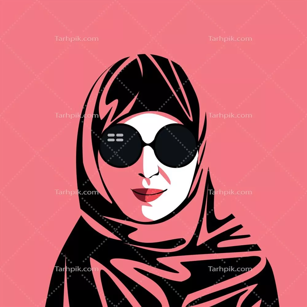 وکتور دختر مسلمان با عینک آفتابی با لوگو مد روز