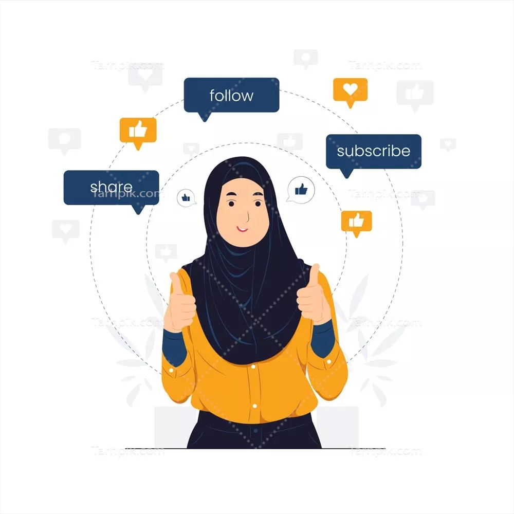 وکتور زن مسلمان در حال نشان دادن علامت دوست داشتن در محل عمومی