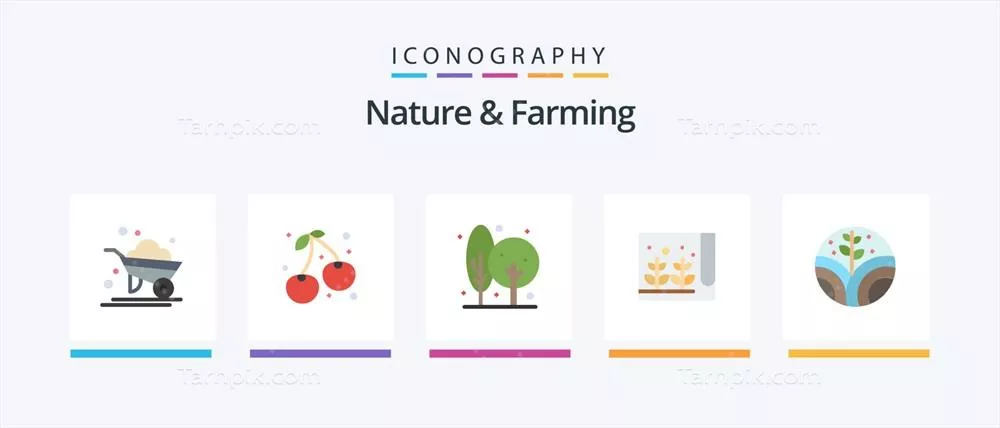 وکتور پک آیکون مسطح ۵: طبیعت و کشاورزی شامل محیط زیست