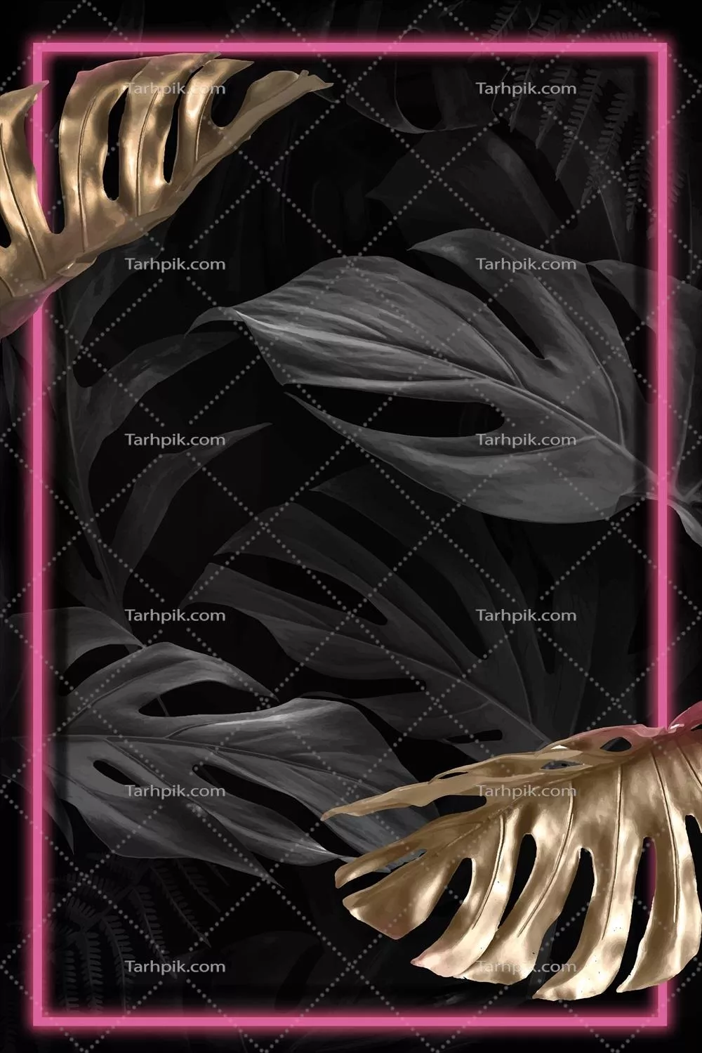 طراحی قاب با برگهای مونسترا به رنگ نئون قرمز برای منابع وکتور