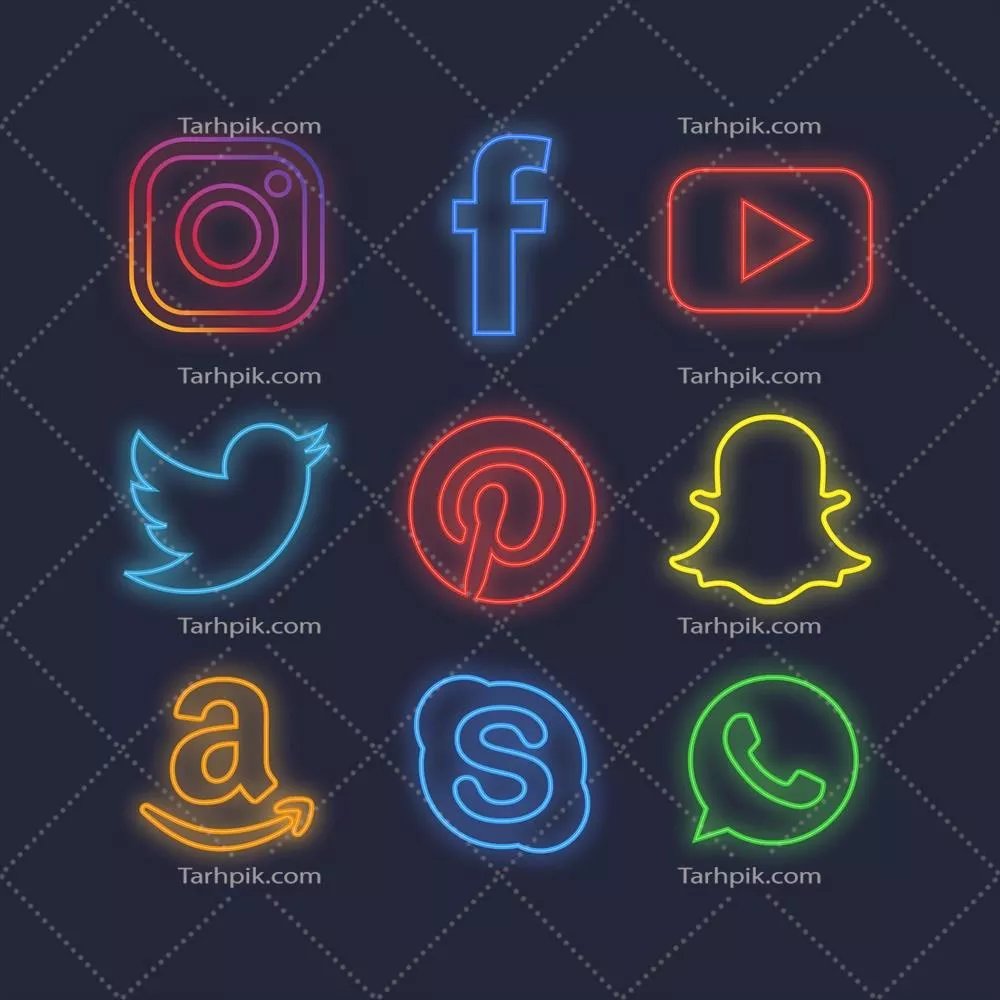 آیکون‌های رسانه‌های اجتماعی نئونی به‌صورت وکتور با طراحی مدرن