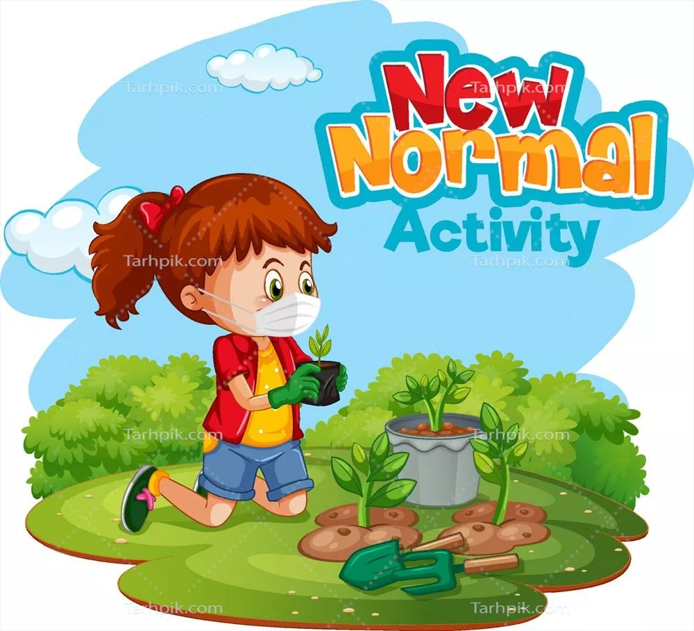 وکتور فعالیتهای عادی جدید با دختری که در باغ ماسک به صورت دارد