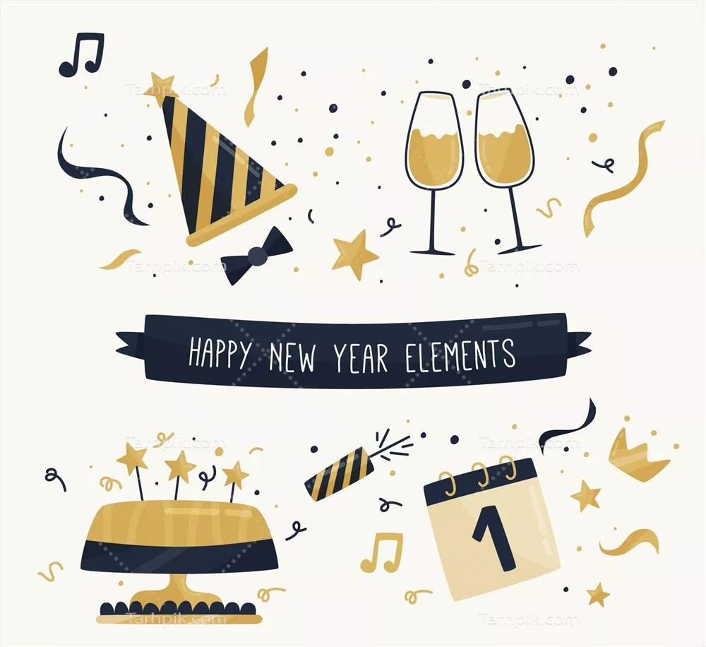 مجموعه وکتور عناصر طلایی برای چیدمان شام سال نو
