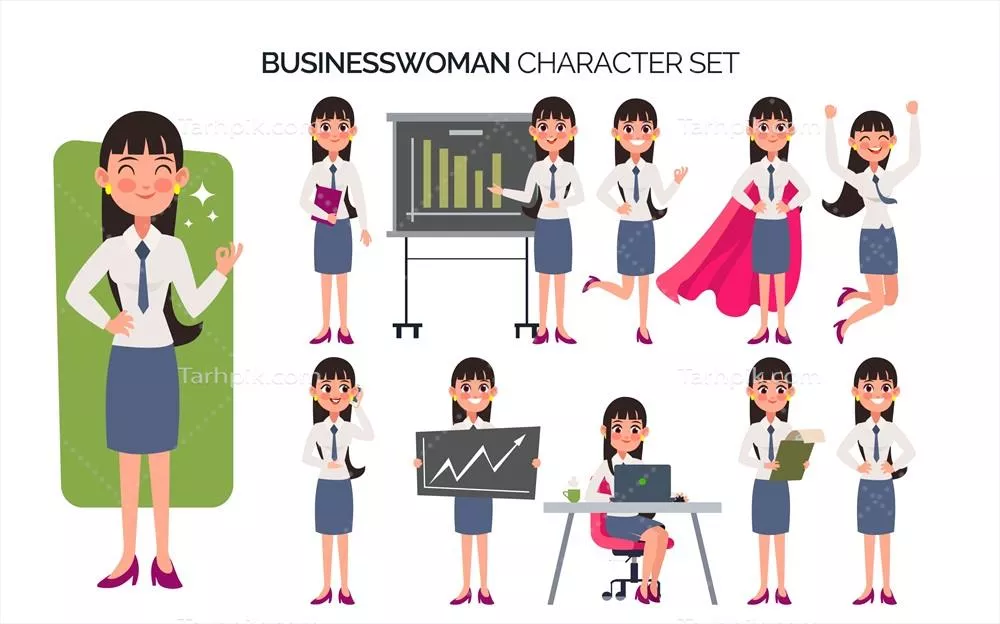 مجموعه کاراکترهای زن موفق در دنیای تجارت به صورت وکتور