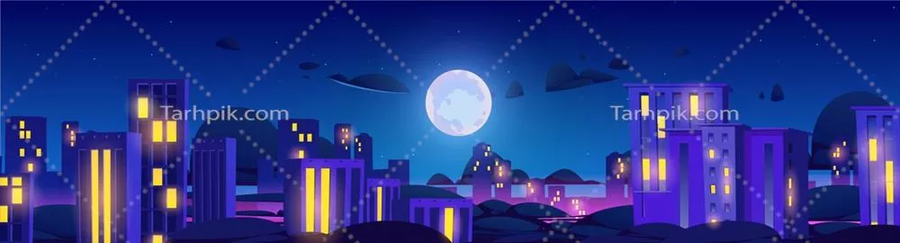 وکتور شهر شب با نورپردازی نئون و معماری مدرن و خیره کننده