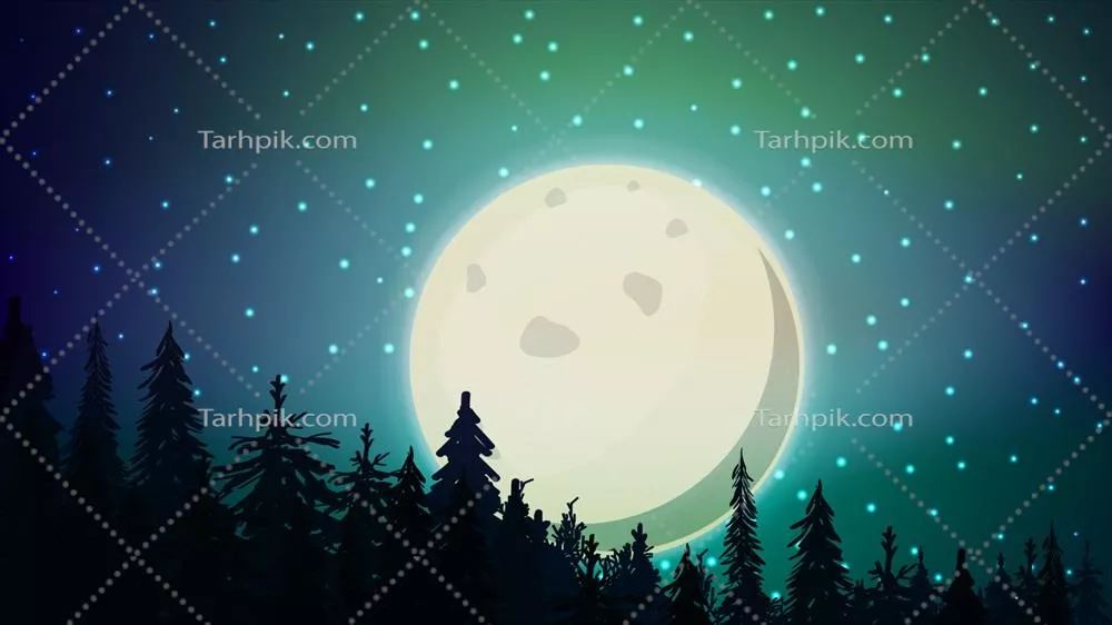 وکتور منظره شب با ماه زرد بزرگ و آسمان آبی پرستاره